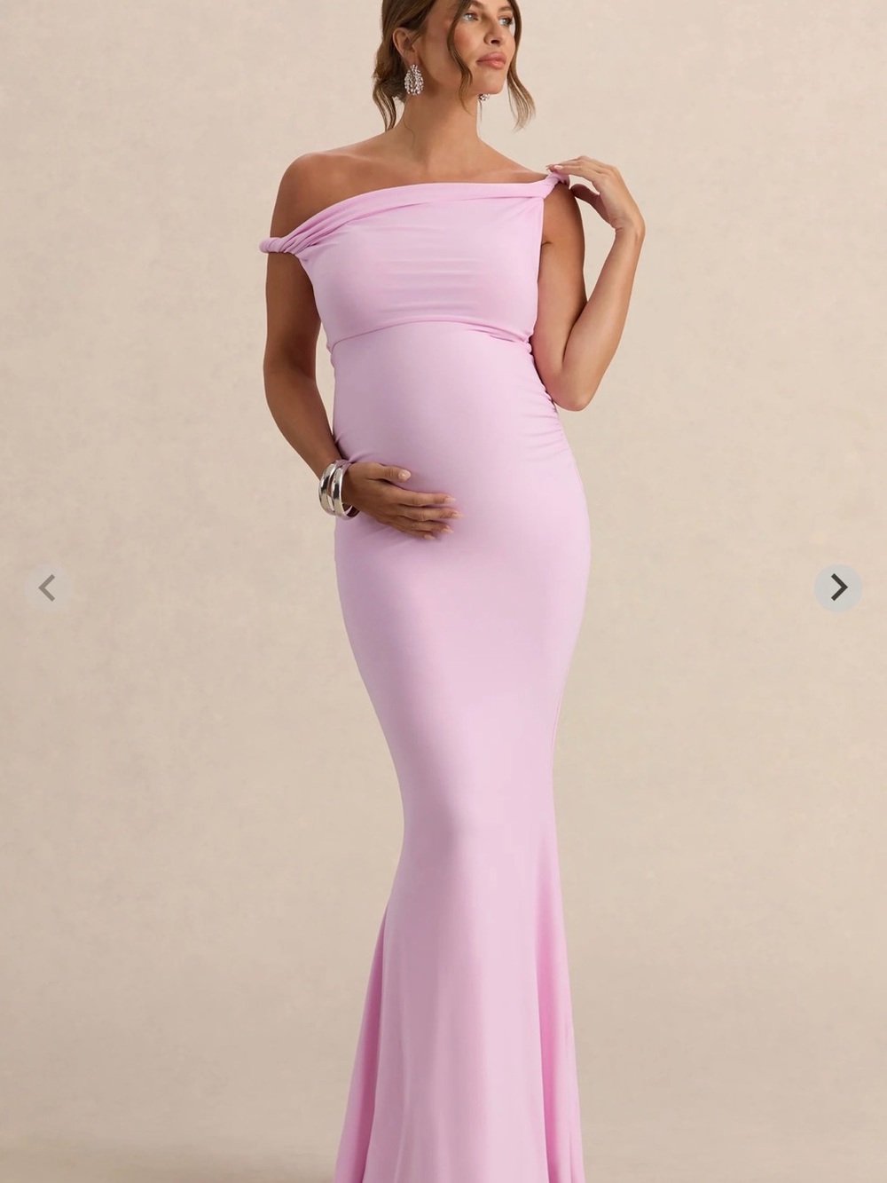 Brand new, never worn One-Shoulder Maternity Gown in Pastel Pink
